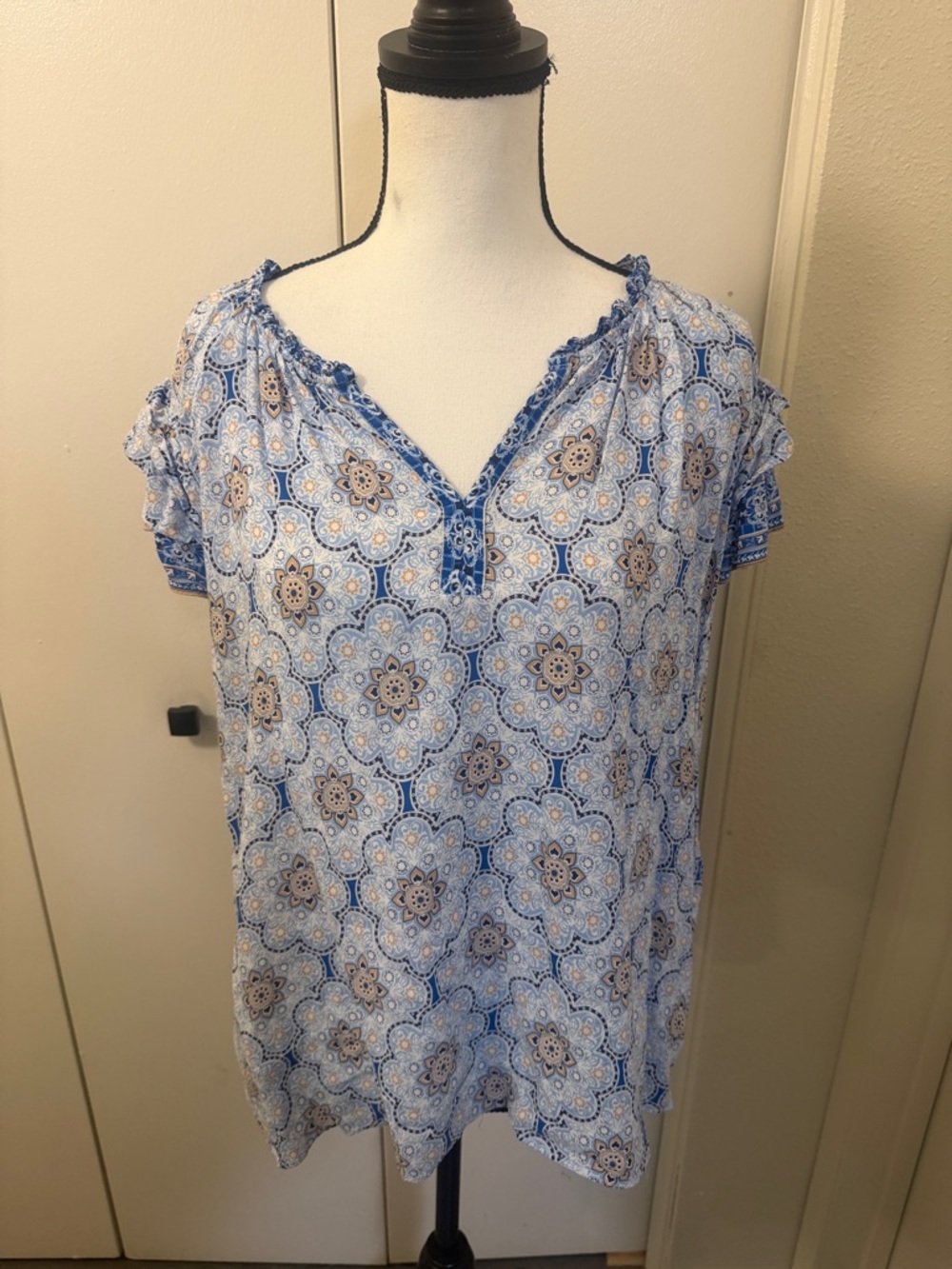 Rose & Olive Blue and White Floral Medallion Tunic